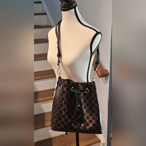 Valentino By Mario Valentino Karl Monogram Leather Bucket Bag- Authentic